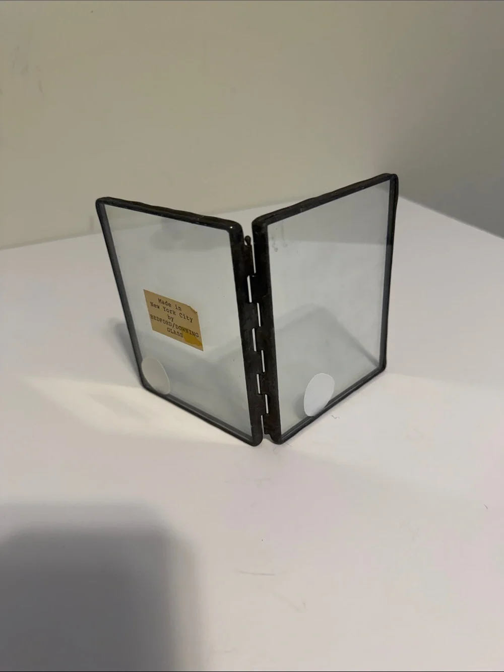 Vintage Bedford Downing Glass Double Hinged Frame NYC MCM Clear Art Glass